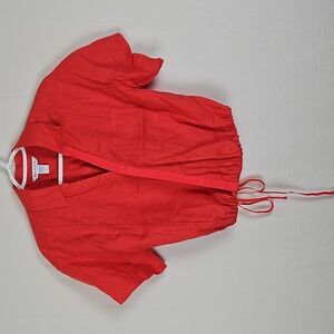 Athleta Playa Coral Pink Linen Wrap Blouse